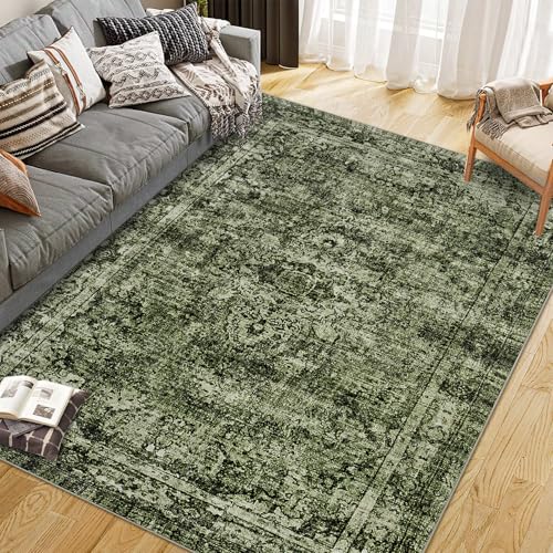 CIBTYHOH Kurzflor Bereich Teppich Wohnzimmer Boho Waschbarer Teppich Schlafzimmer 240 * 340cm Vintage Carpet für Esszimmer Büro(Dunkelgrün)