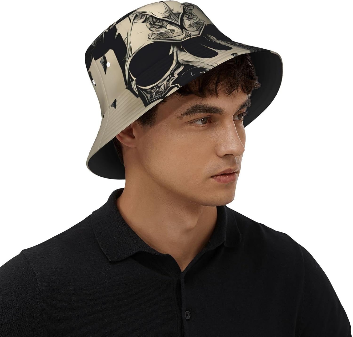 Runner Bull Skull Print Sun Hat Outdoor Fisherman Cap Summer Bucket Hat Beach for Men Women Black