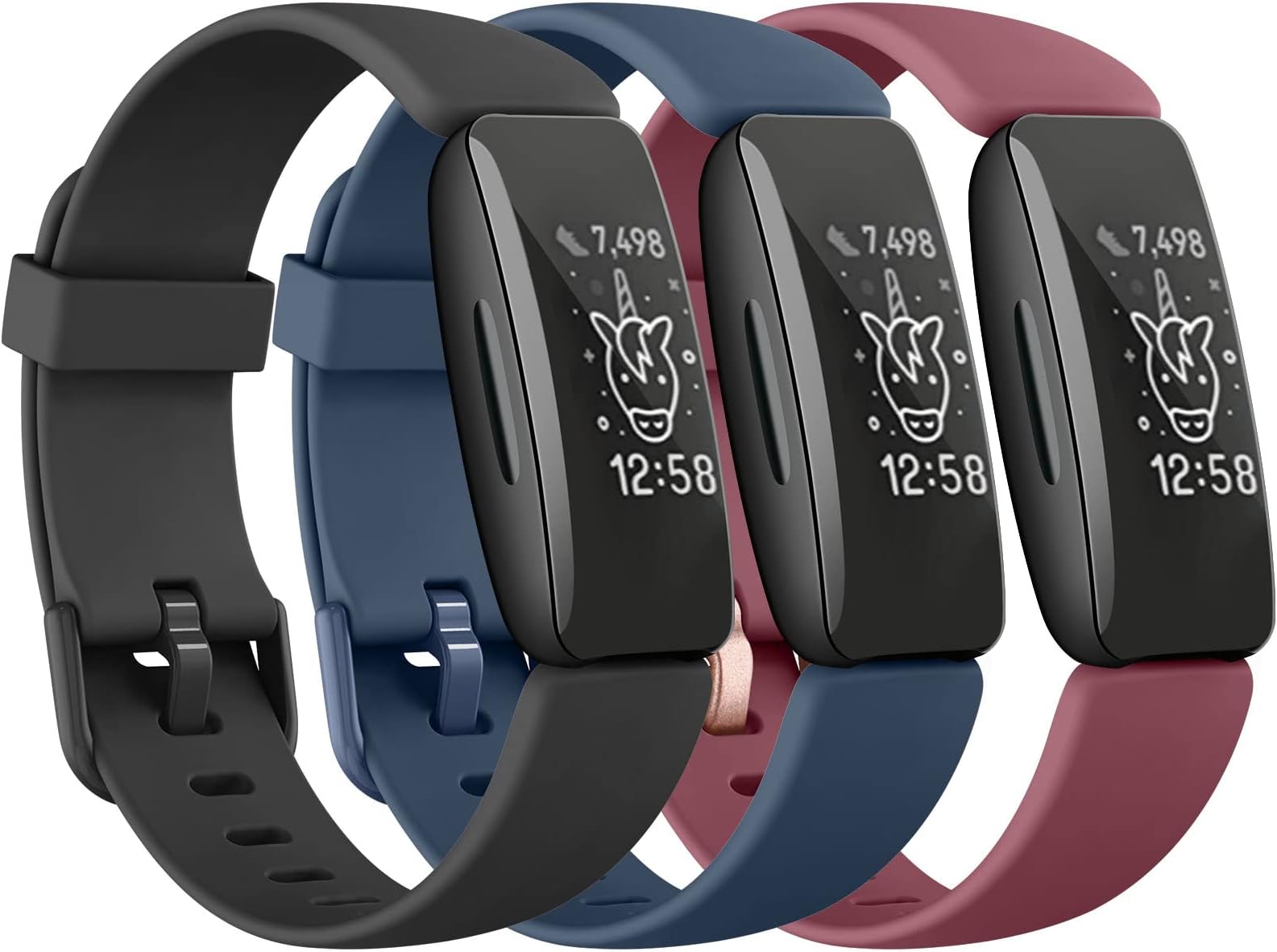 3 Pack Silicone Bands Compatible with Fitbit Ace 3/Inspire 2, Soft Skin-Friendly Waterproof Adjustable Bracelet Accessories for Fitbit Ace 3 Kids Inspire 2 men women