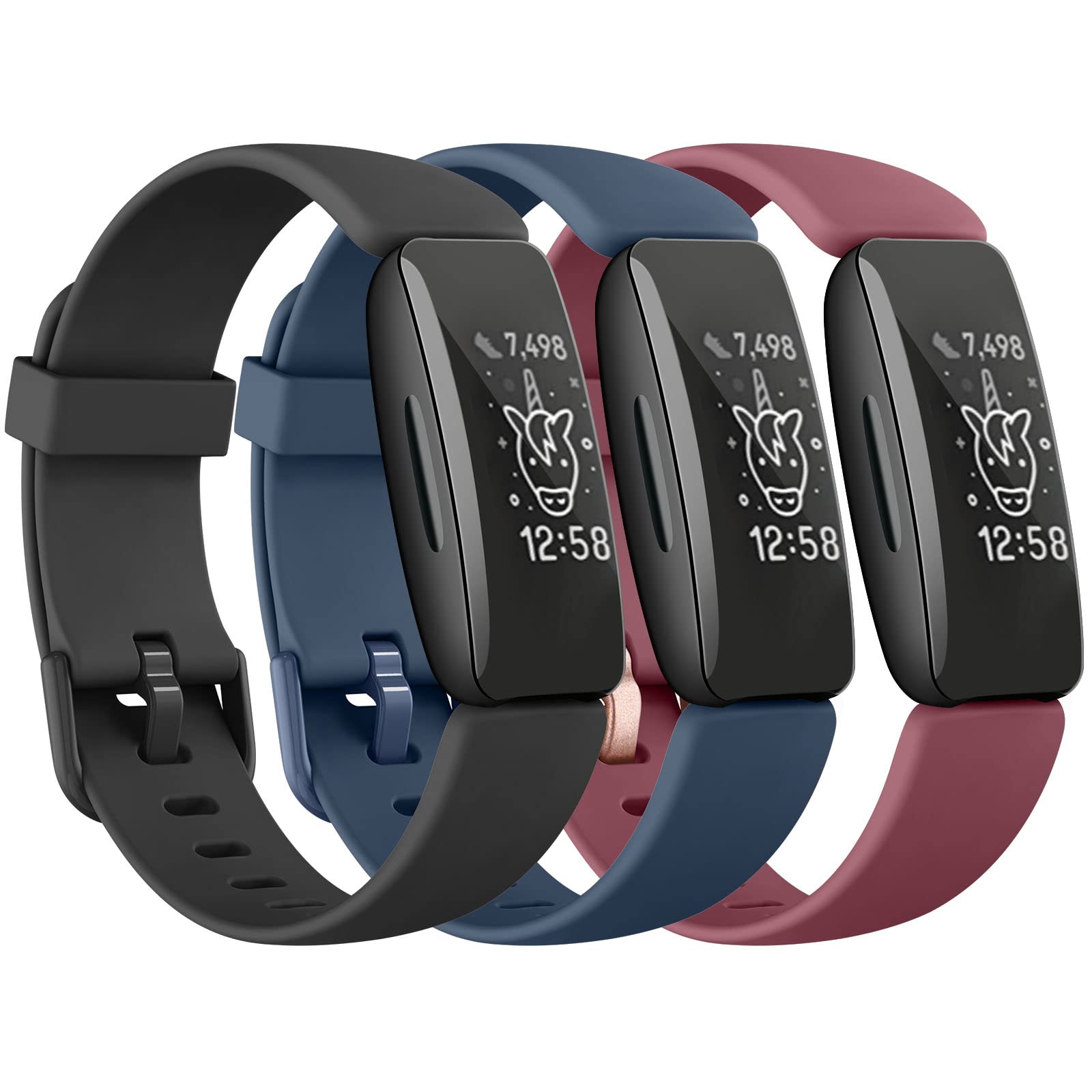 3 Pack Silicone Bands Compatible with Fitbit Ace 3/Inspire 2, Soft Skin-Friendly Waterproof Adjustable Bracelet Accessories for Fitbit Ace 3 Kids Inspire 2 men women