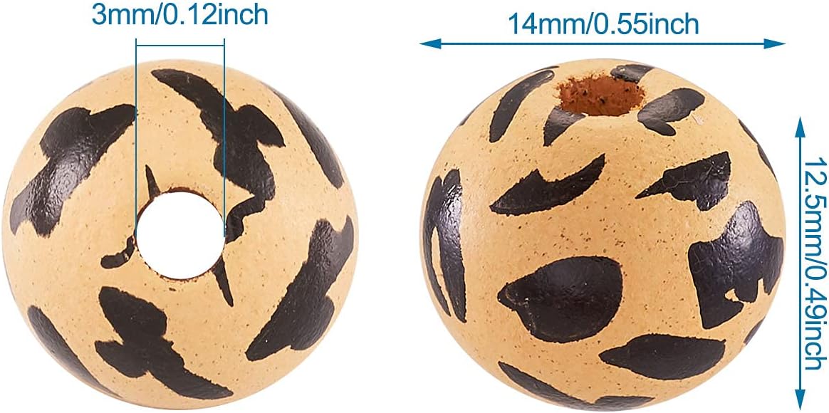 FASHEWELRY 300Pcs Printed Round Wooden Beads 14mm Leopard Print Wood Spacer Beads for DIY Bracelet Necklace Jewelry Making (Black)