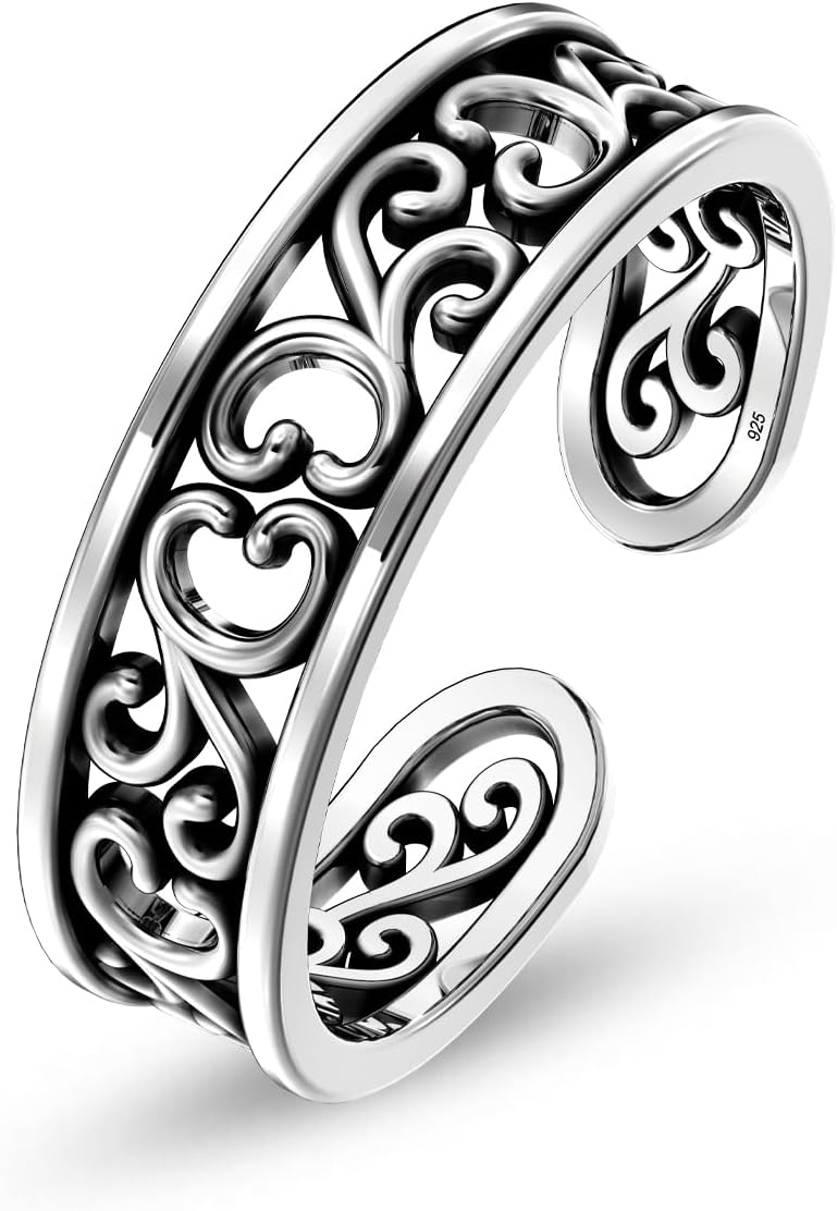 LeCalla 925 Sterling Silver Toe Ring for Women | Antique Simple Open Adjustable Toe-Ring | Minimalist Toe Rings for Gifting
