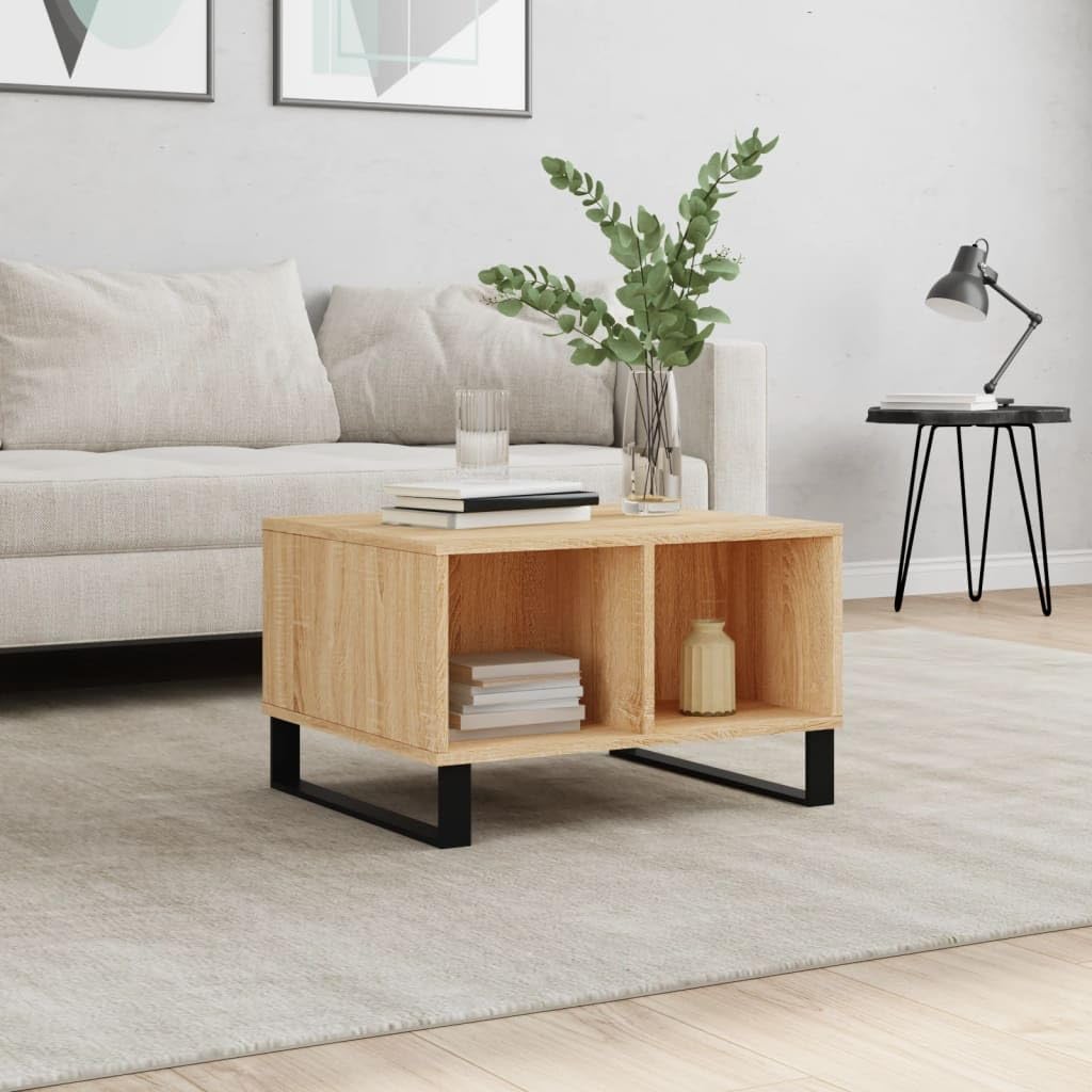Homgoday Table basse en chêne sonoma de 60 x 50 x 36,5 cm, en bois d'ingénierie, table d'appoint pour salon, salle de réception d'invités, chambre à coucher et mobilier de bureau