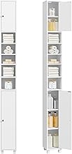 Yaheetech Narrow Bathroom Column Cabinet, Shelves with 2 Doors, Adjustable Shelves Open Space, Storage Unit for Living Room, Bedroom, 20 x 20 x 180 cm, White