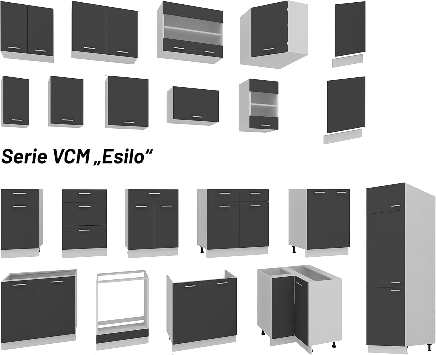 Hängeschrank VCM Esilo 1 Tür 50 - Weiß/Anthrazit, BxHxT
