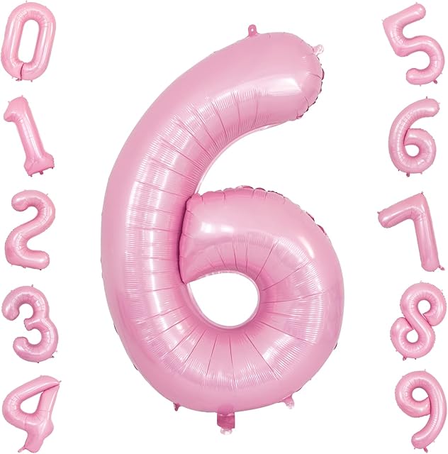 Pink 6 Balloons Pink 6 Balloons Helium Mylar Digital Balloons 40 Inch Foil Balloon Birthday Party and Anniversary Decorations Supplies (Pink Number 6