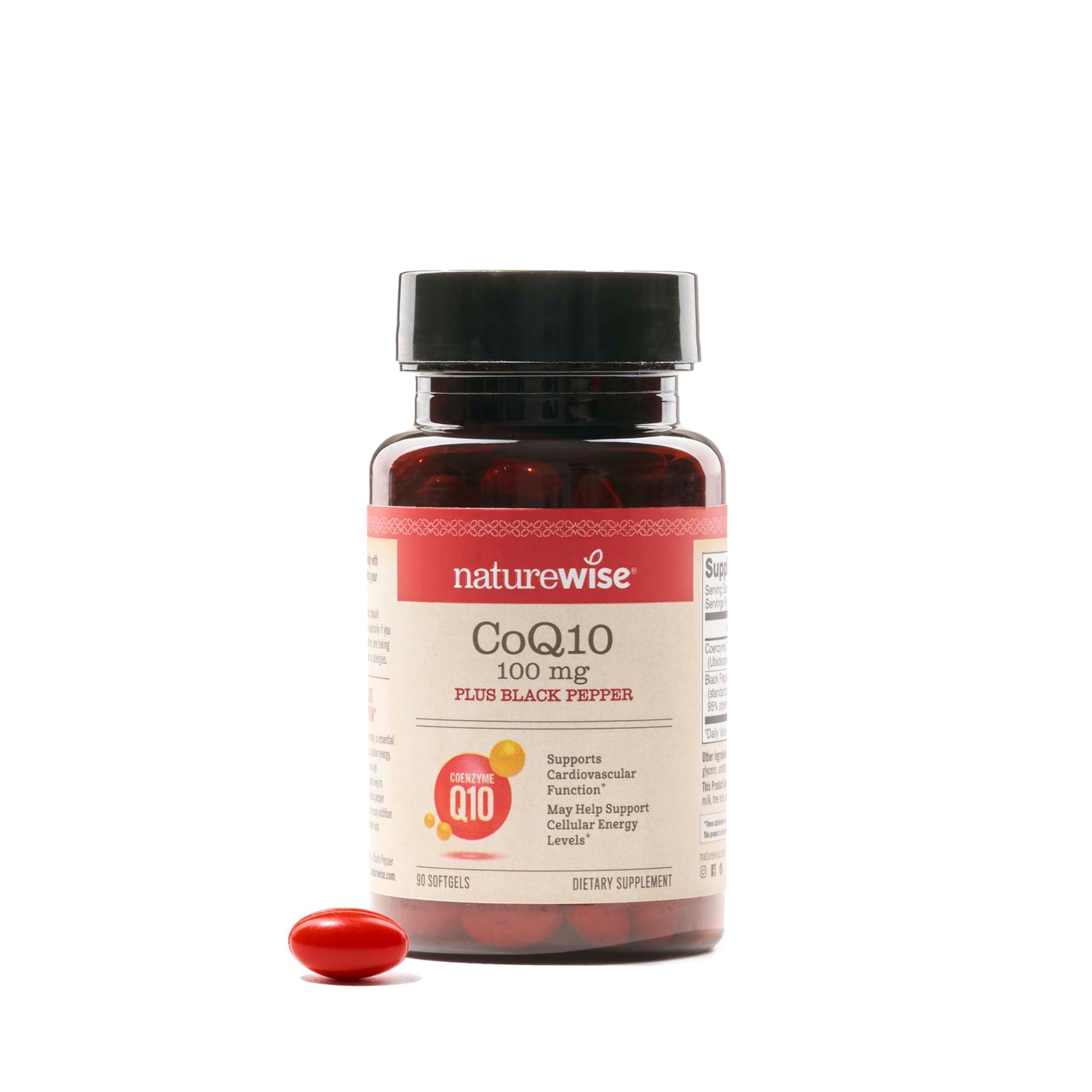 NatureWise CoQ10 100mg + Black Pepper Softgels - High Absorption Coenzyme Q10 + Black Pepper - Antioxidant for Heart Health + Cellular Energy - Vegan, Non-GMO, Gluten-Free - 90 Count[90-Day Supply] 90 Count (Pack of 1) 100mg w/ BP