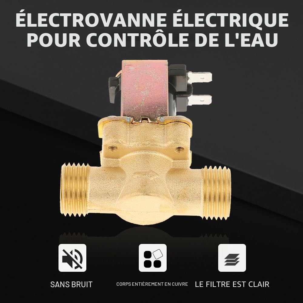 Électrovanne 12V 1/2", Electrovanne Électrique NC, DC Vanne Électromagnétique en Laiton, pour le Contrôle de l'Eau