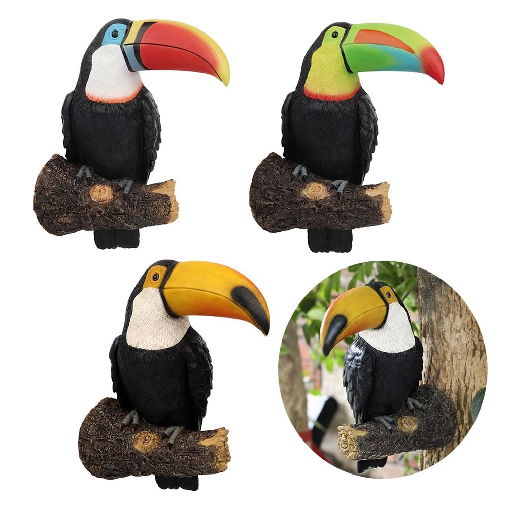 Decorazione da giardino con uccellini, tucano colorato da appendere, in resina, da appendere all'albero