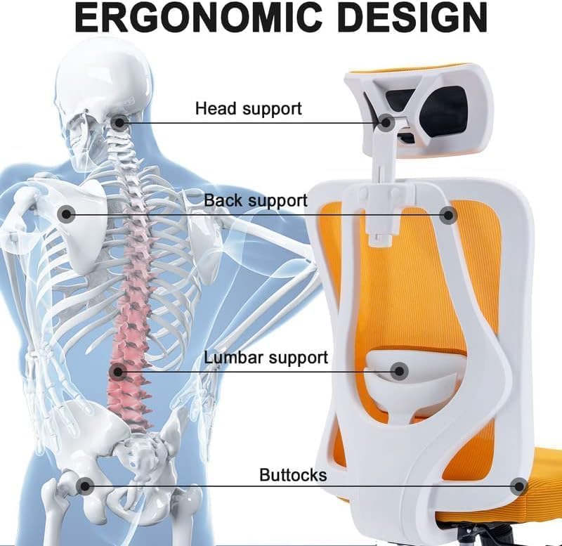 Image of OHAHO Office Chair Mid Back Swivel Lumbar Support Desk Chair, Computer Ergonomic Home Mesh Chair with Armrest and Adjustable Headrest (Yellow)