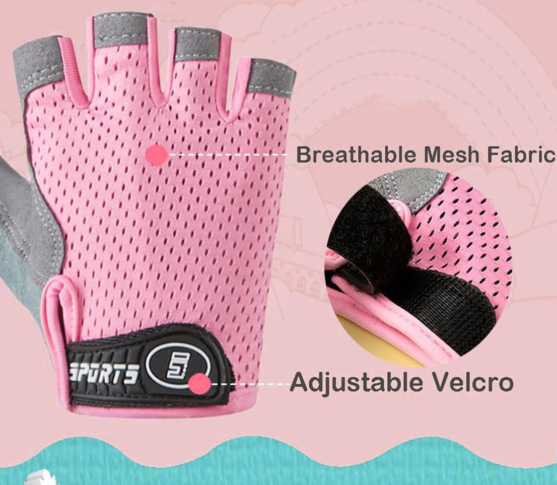 Kids-Sunblock-Half -Finger-Gloves - Mesh Summer UV-Protection-Outdoor-Nonslip-Gloves for Hiking Driving Cycling