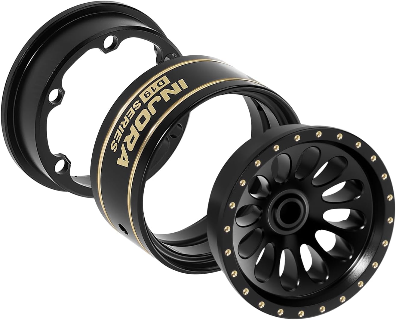 INJORA D19 Ripple 0.7" Black Coating Brass Beadlock Wheels for 1/30 Axial SCX30 (W7005)