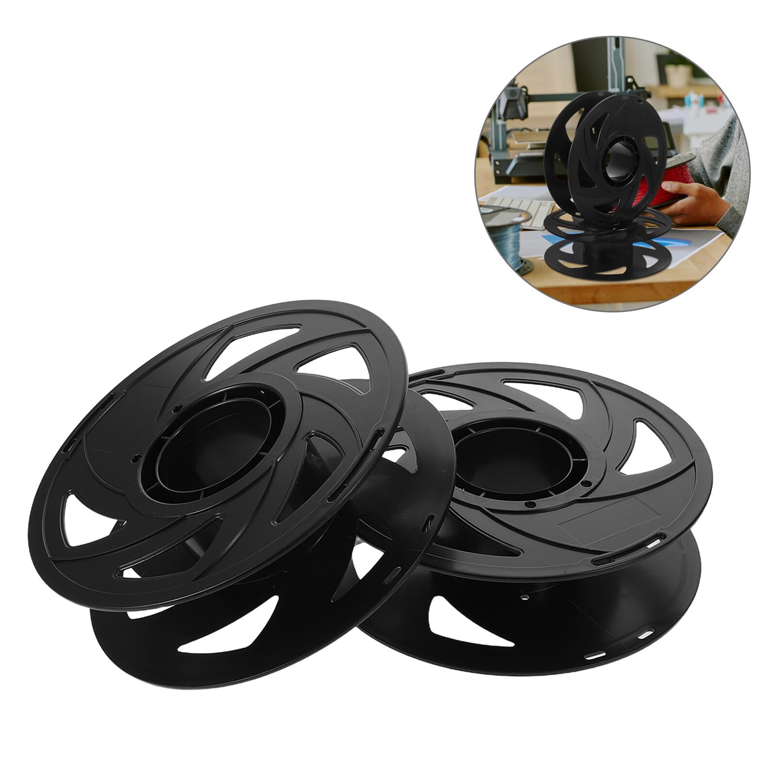 Carrete de Filamento Reutilizable para Impresora 3d de Abs Negro, Soporte de Almacenamiento Diseño de Flujo de Aire Óptimo, Paquete de 6 Unidades para Filamentos Pla y Petg