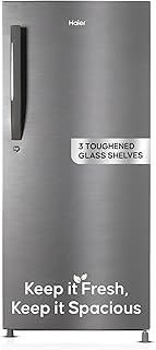 Haier 190L 4 Star Direct Cool Single Door Refrigerator | 3 Toughened Glass Shelves | Fast Ice Making in Just 60 minutes | Large Veg Box| Easy Clean Back (HED-204DS-P, Dazzle Steel)