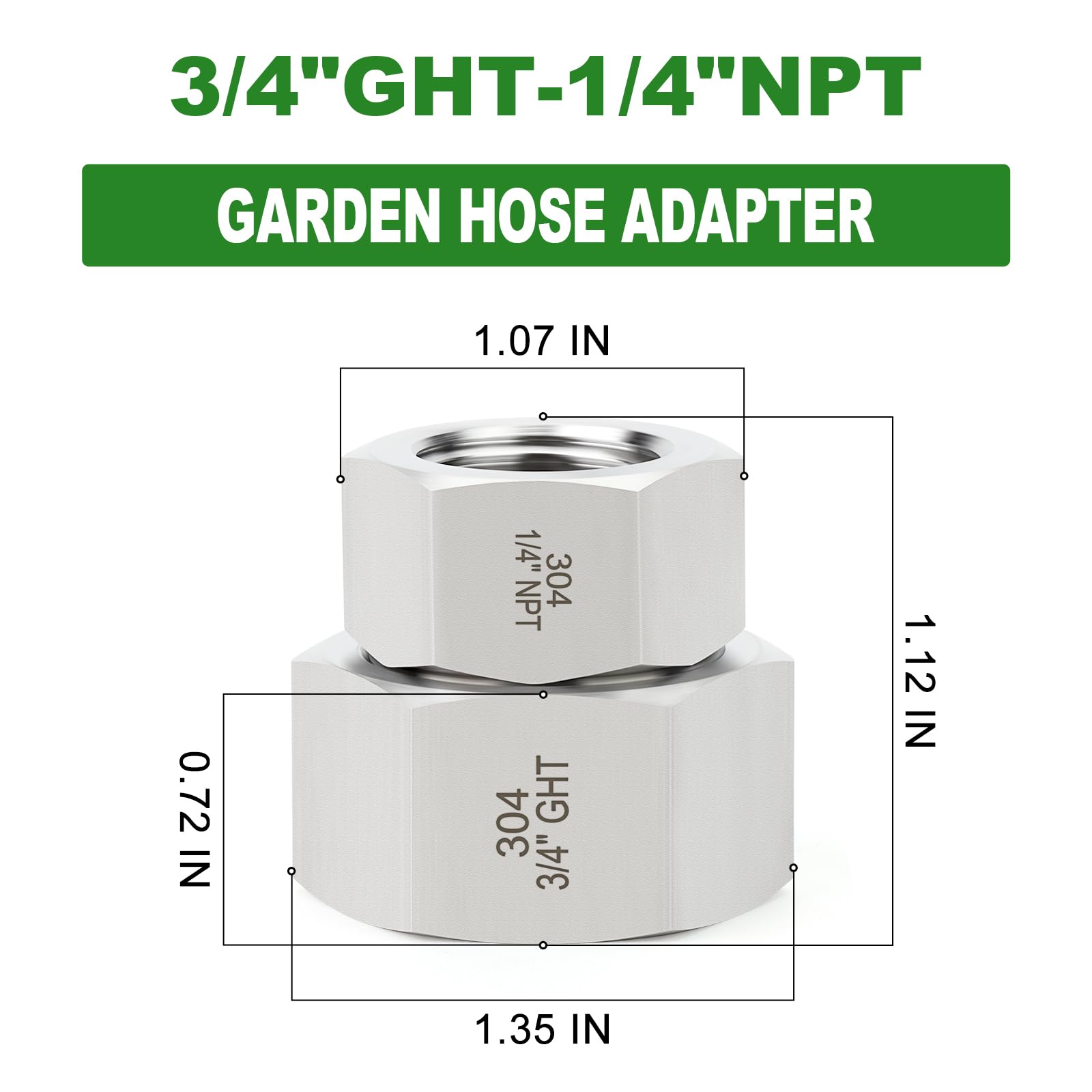 TAISHER Gartenschlauch-Adapter Aus Edelstahl 304 | 5 Stück | 1,9 Cm GHT Weiblich X 1/4" NPT Außengewinde | Mit Unterlegscheiben