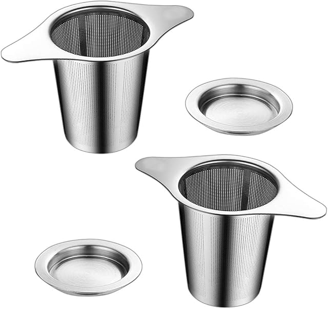NEPAK 18/8 Stainless Steel Tea Infuser Mesh Strainer 2 Pack Upgraded with Large Capacity Double Handles for Hanging on Teapots, Mugs, Cups to steep Loose Leaf Tea and Coffee