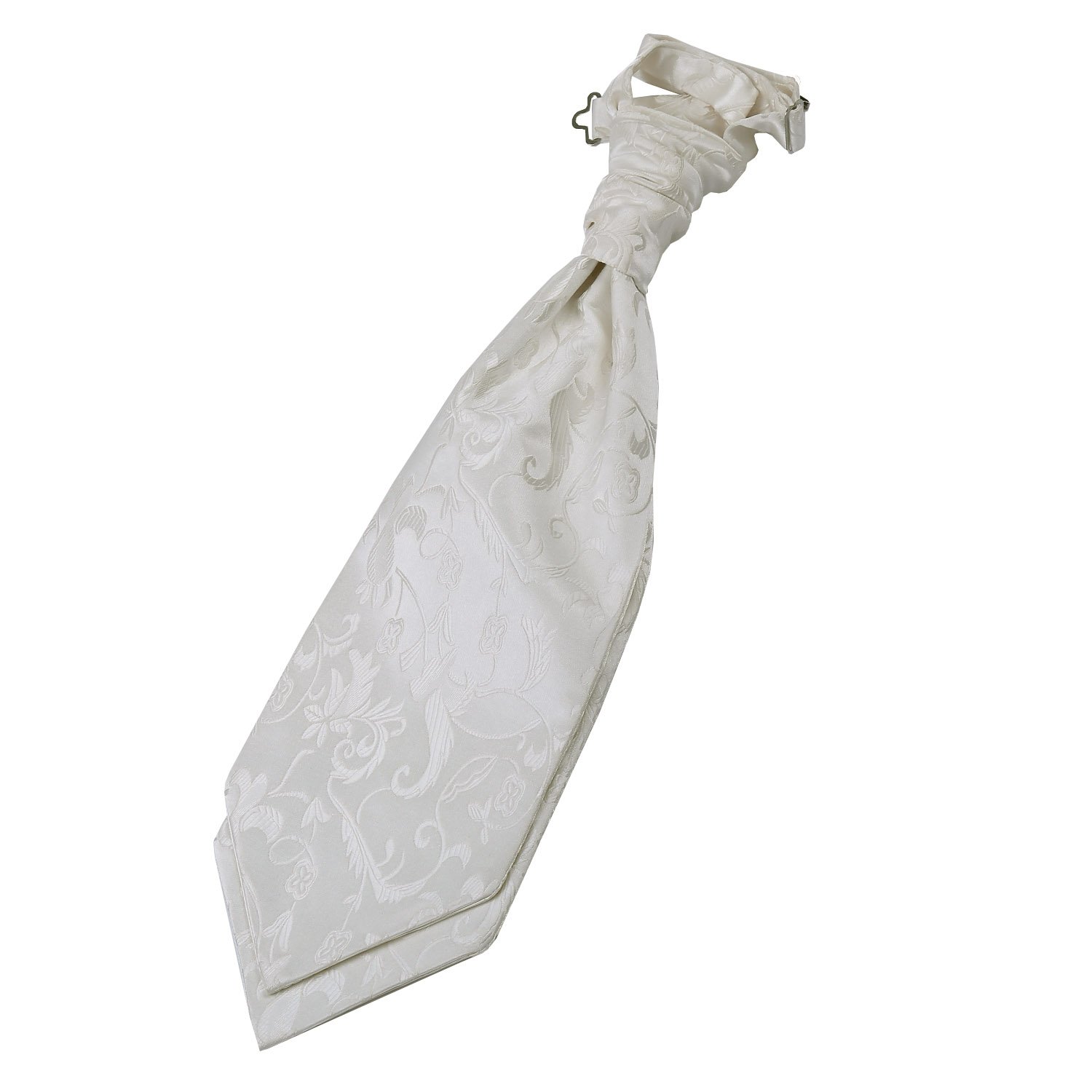Dqt Men's Ivory Floral Passion Jacquard Pre-Tied Scrunchie Cravat - Wedding, Business & Formal Wear