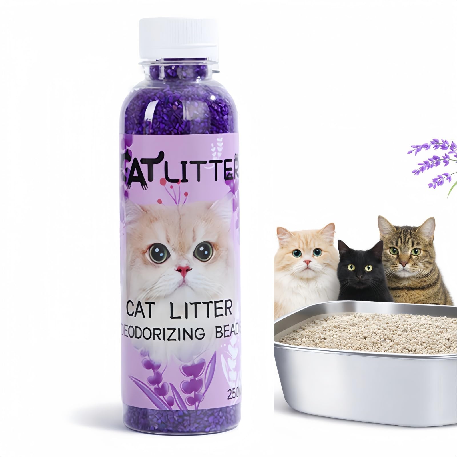 250ML Cat Litter Box Deodorant & Freshener Powder,Plant-Based Cat Litter Deodorizer,Pet Odour Eliminator for Cat Urine Odour Control,Litter Tray Cleaner Scent,Pet Stain and Odour Remover(Lavender)