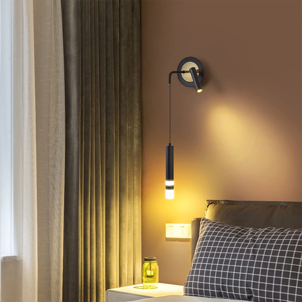 SXSCARKX Wall Light Indoor LED 5W Black Creative Aluminium Lamp 3000K Warm White Modern Decorative Sconce, for Living Room Bedroom Hallway Corridor Stairs Hall, with 3W Rotatable Spotlight