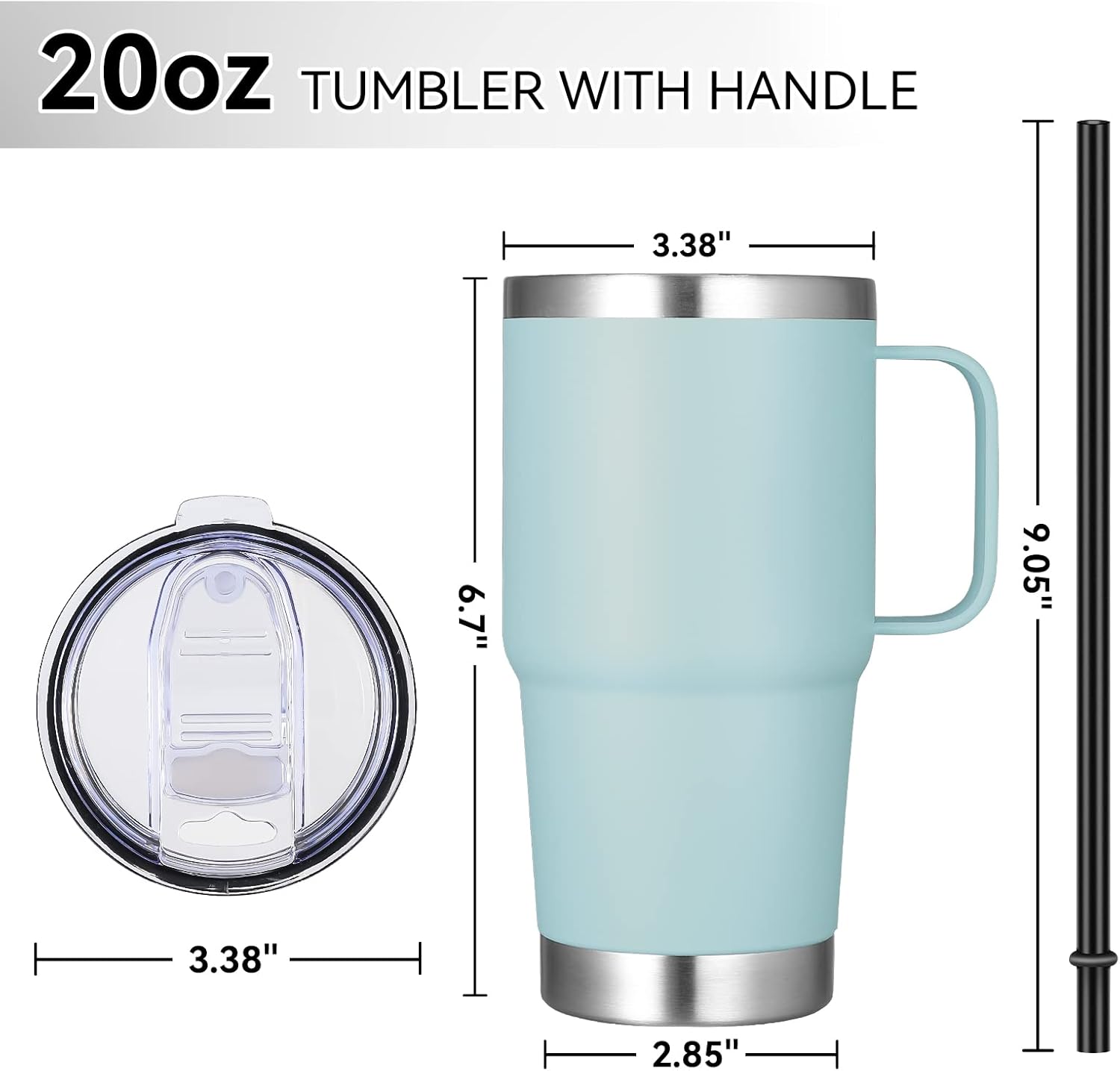 VEGOND 20 oz Tumbler Bulk with Handle Lid and Straw, Stainless Steel Insulated Travel Coffee Mug Set, Spill Proof Double Wall Metal Tumblers Cups, Mint Green 12 Pack - Image 4