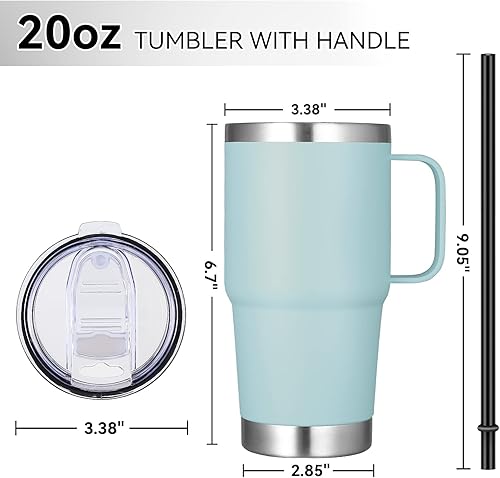 Miniatura 4 de VEGOND Vaso de 20 onzas a granel con tapa de asa y popote, juego de tazas de café de viaje con aislamiento de acero inoxidable, vasos de metal de