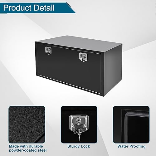 Miniatura 11 de Caja de acero para camión, 30 x 18 x 18 pulgadas, caja de acero resistente para remolque, caja de herramientas para camión, organizador