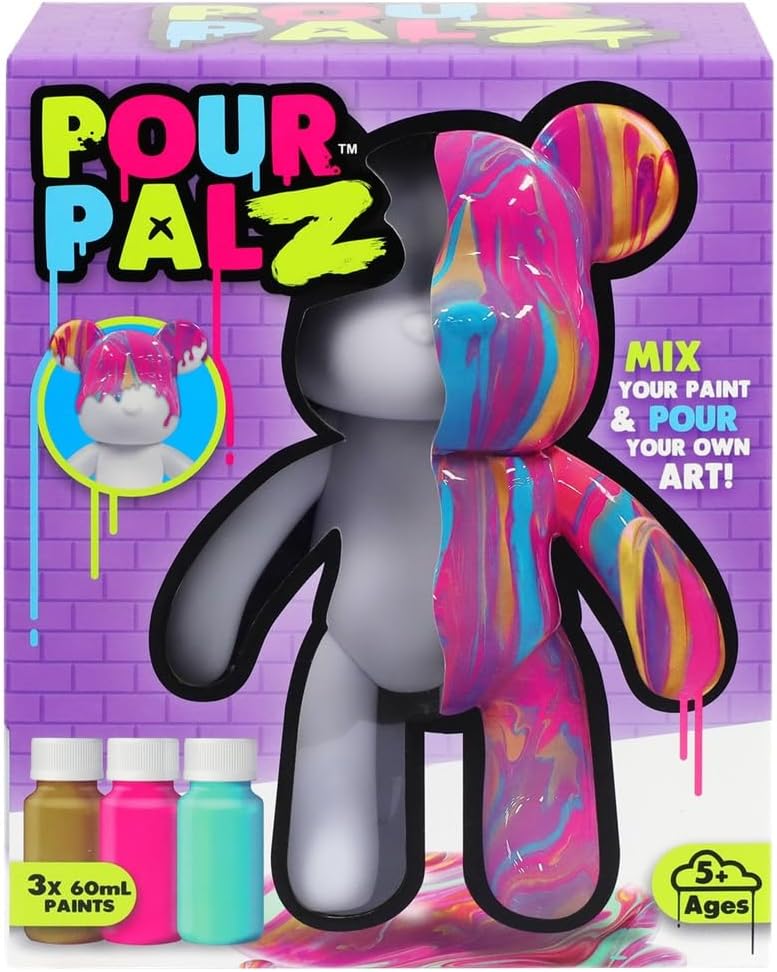Pour Palz DIY Mini Keychain Bear Paint Kit – Creative Pour Art Toy with 3 Paint Colors – Fun Craft Activity for Kids Ages 5+ – Perfect Small Gift (Purple)