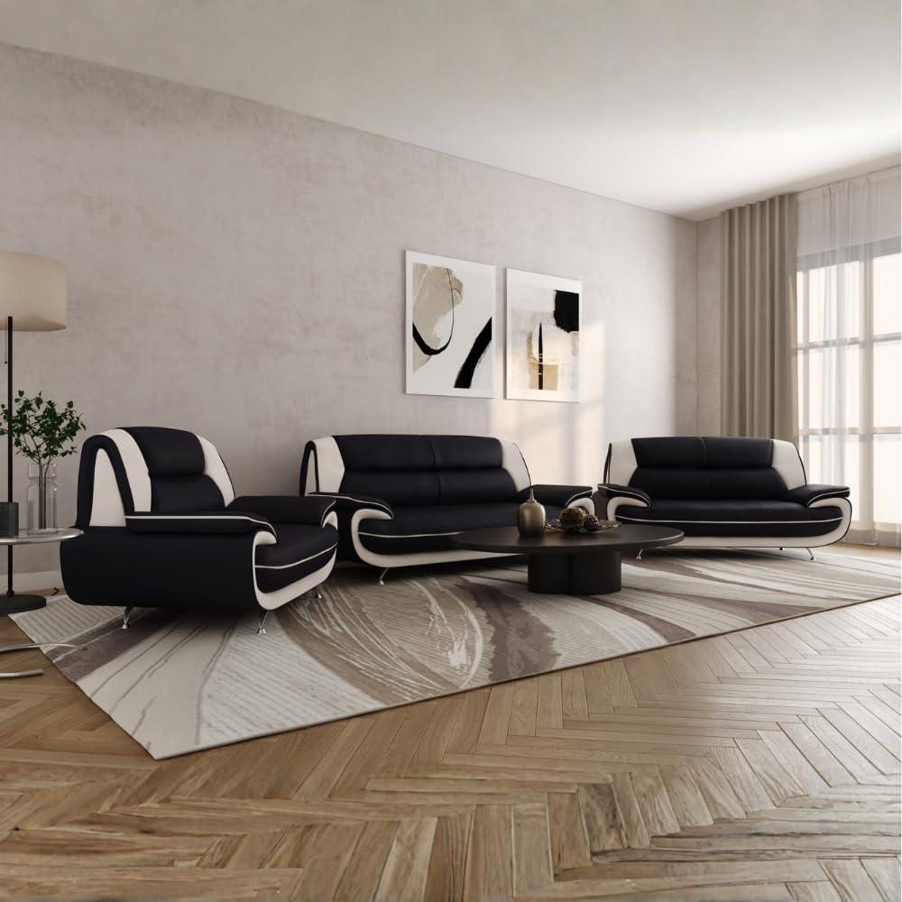 Onyx Sofa Set 3-2-1 – Couchgarnitur mit 3-Sitzer, 2-Sitzer und Sessel – Kunstleder, Chromfüße