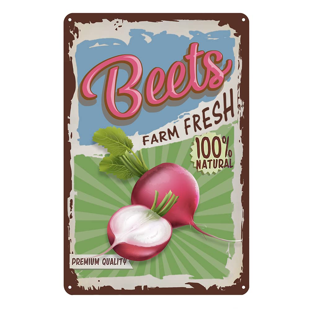 SMAZDFXX Vintage Vegetable Beets Tin Signs Kitchen Metal Signs Garden Wall Decor Farm Fresh Wall Signs 8"x12"