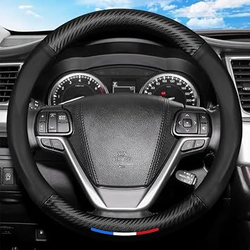 Steering Wheel Cover Compatible with BMW 5 Series 3 Series x5 x4 x2 x3 x1 1 Series 2 Series Car Parts Universal 3D Genuine Leather Car Supplies Car Metal Logo Carbon Texture Material 15.0 inches 38 cm Interior Antibacterial Odor Resistant Dirt-Proof Fit Stylish Non-Slip