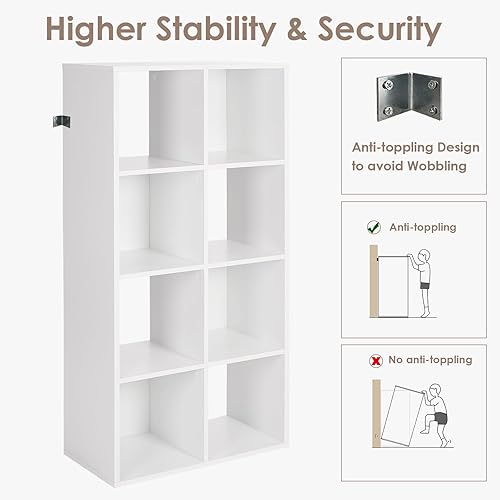 Vista 6 de PACHIRA E-Commerce Organizador de almacenamiento de 8 cubos, estantería blanca con marco de madera, armario abierto de pie, organizador de Rustic