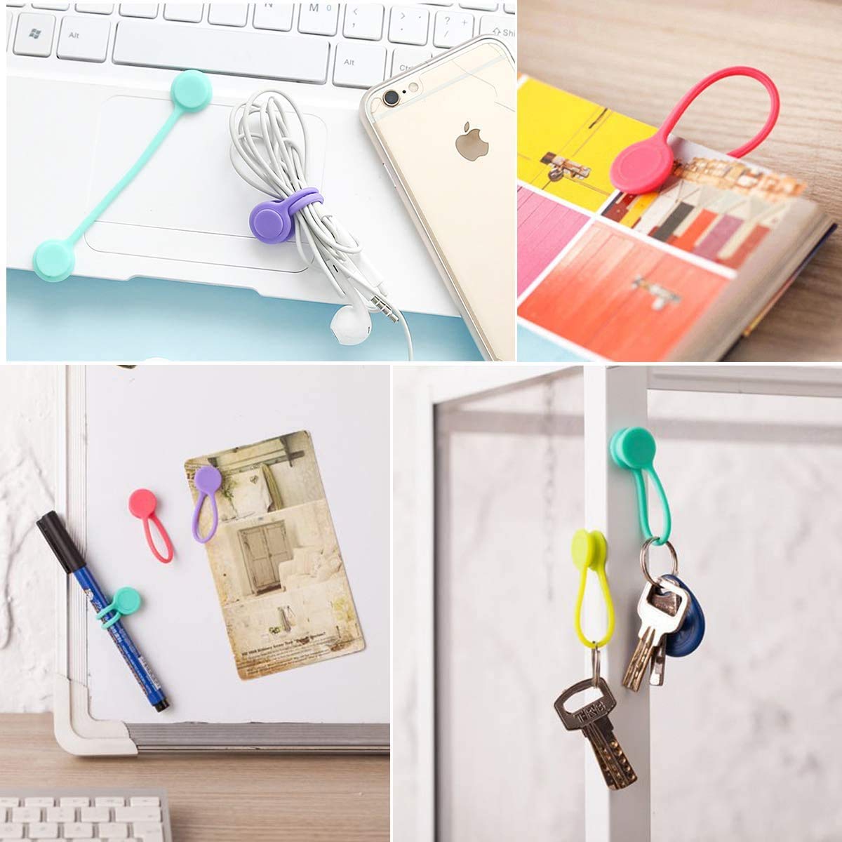 Philbinden 18 Bridas De Silicona Para Cables, Organizador De Cables Para Auriculares, Reutilizable, Sujeción Para Cables, Para Organización De Escritorio U Oficina (6 Colores