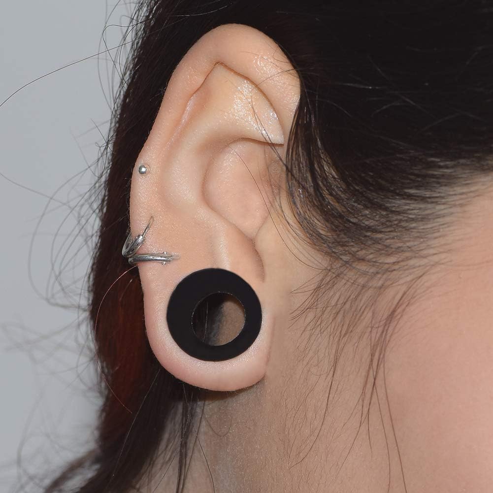 Stuppendux 2 PCS Silicone Ear Tunnels Plugs - Double Flared Flexible Ear Gauges for Stretching Unisex Body Piercing Jewelry
