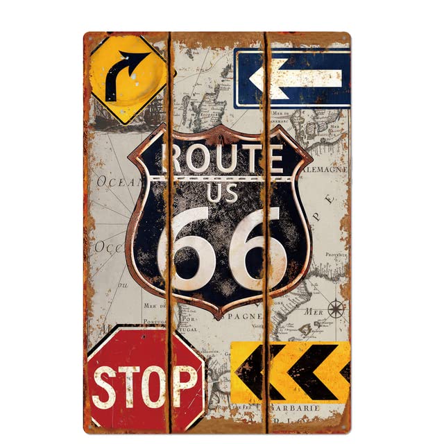Combinazione di 4 pezzi – Vintage USA Route 66 Targa in metallo latta Bar Pub Club Man grotta Decorazione da parete Targa Retro Poster Home Decor 30 x 20 cm