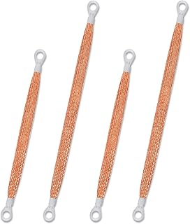 4pcs Universal Automotive Ground Strap, Auto Car Braided Ground Cable Strap, 13inch / 10inch Vehicle Engine Ground Strap Kit Sturdy Woven Automotive Grounding Strap with 5/16" Rings Terminal (Copper)
