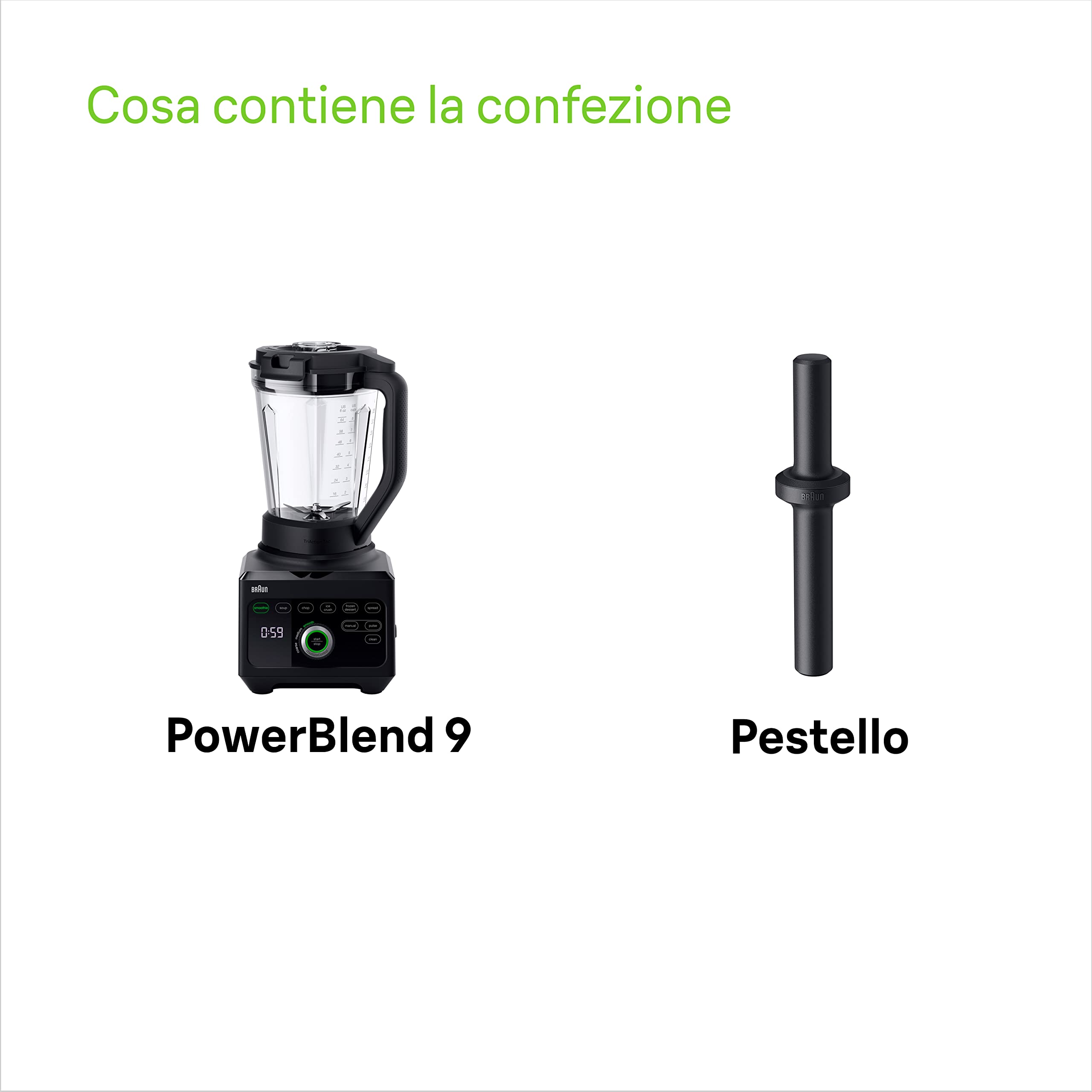 Braun Frullatore PowerBlend 9 JB9040BK, Frullatore Elettrico con Esclusiva Caraffa Triangolare, 10 Impostazioni di Velocità Manuali Più Pulse, Motore da 1600 W, Facile da Pulire, Nero