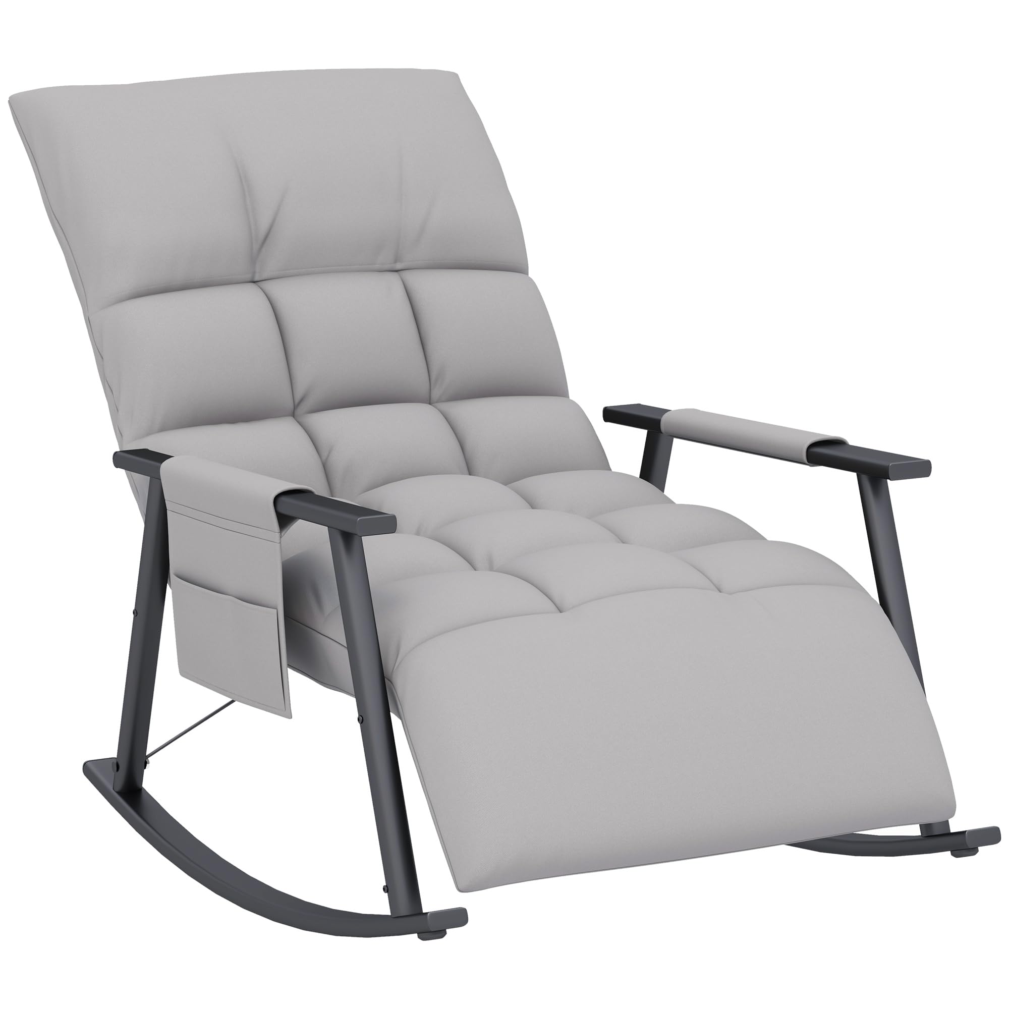HOMCOM Silla Mecedora con Respaldo y Reposapiés Regulables, Sillón Balancín con Bolsillo, Marco de Acero, Soporta 120 kg, para Salón y Dormitorio, Gris