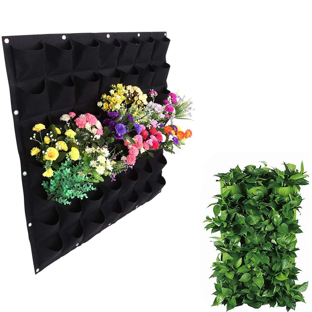Hanging Planting Grow Bags, 49 Pockets Planting Bag Hanging Vertical Garden Wall Planter Greening Planting Bag Flower Planting Container Wall Mounted Grow Bags For Yard Garden Home Decoration, Black