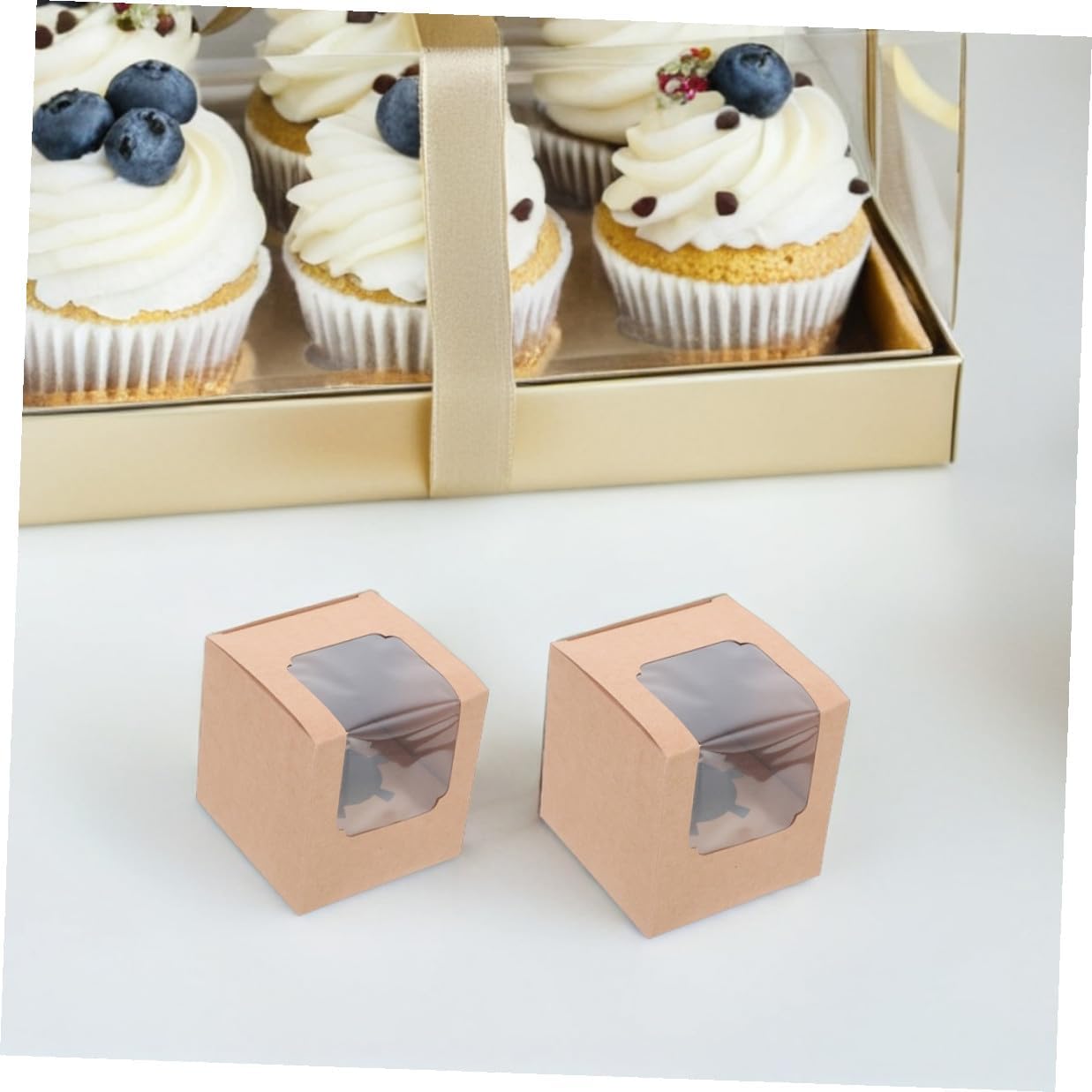 TOYANDONA 40pcs Kraft Paper Cupcake Boxes with Lids, Single Cupcake Carrier and Muffin Holder, Mini Cake Storage Containers for Wedding Party Favors and Home Baking