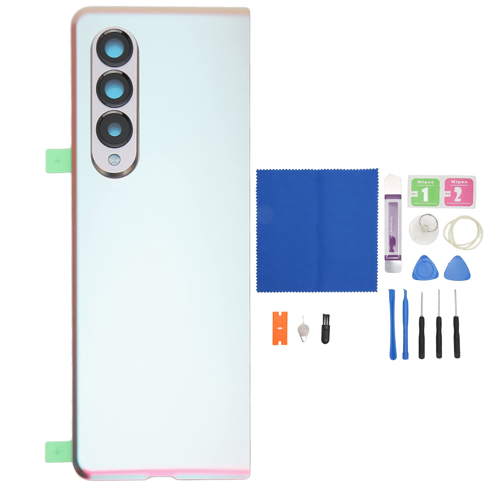 Phone Back Glass Cover Replacement for Galaxy Z Fold 3 5G F926, Back Cover Housing Battery Door Glass with Camera Glass Lens Tape Parts Professional Repair Tool Kit (Silver)