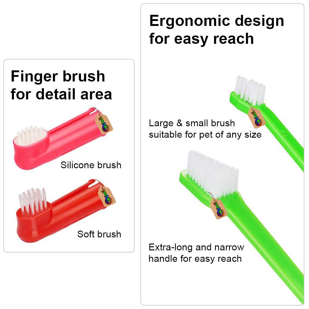 DreamAuro Pets Cleaning Dental Toothbrush Set of 2 with 1 Double Headed Toothbrush, Finger Toothbrush All Breed Cats, Dogs and Puppies (Color May Vary) 4