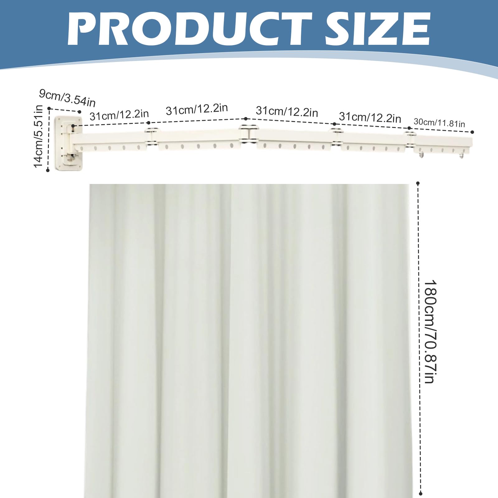 Tringle de rideau de douche pliable avec rideau de douche (1,5x1,8 m),tringle à rideau de baignoire murale avec perçage,rideaux de douche réglables étanches, L/U forme à échelle forme(154cm,beige-5)
