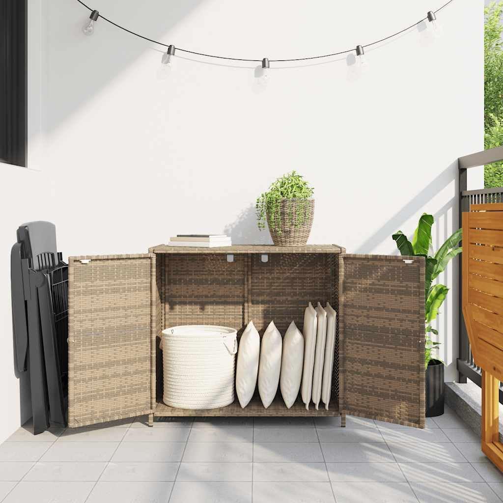 Garden Storage Cabinet Beige PE Rattan 32.7 in x 17.7 in x 29.9 in Outdoor Furniture Storage Boxes