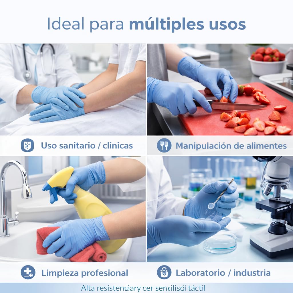 1000 Guantes de Nitrilo Desechables – Sin Polvo, Alta Resistencia – Uso Médico, Alimentario, Limpieza y Taller – Guantes Protectores Azul o Negro – Tallas S, M, L, XL (azul, M) - 4