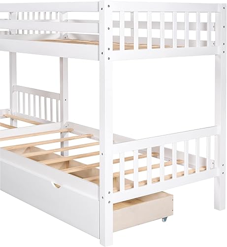 Miniatura 6 de Morhome Litera en forma de L con cajones litera para 4 camas individuales sobre individual para niños niñas adolescentes literas de madera cuádruple