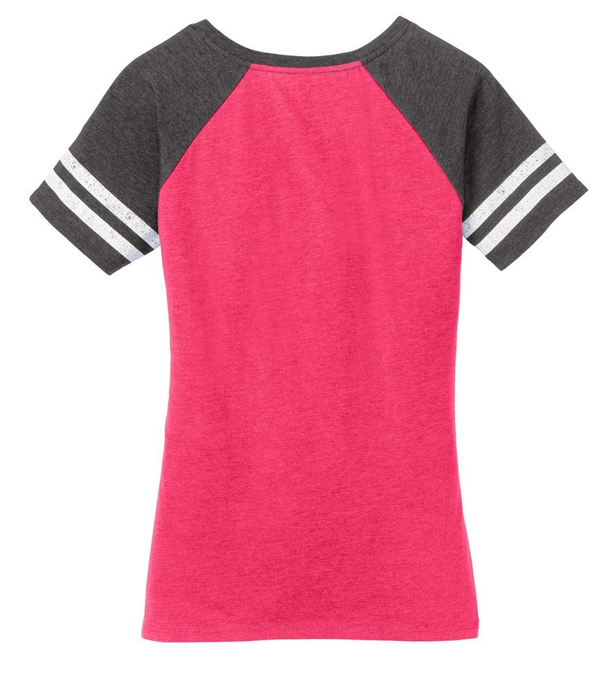 Joe's USA Ladies Distressed Retro V-Neck T-Shirt-L-Watermelon