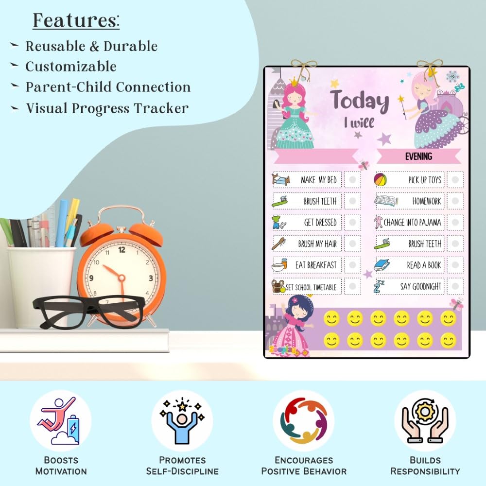 Zooplay India My Responsibility Chart Princess- Good Habit Chart for Kids - Reusable Behavior Tracker with SmiliesI For Age 3-12 year I Reward chart I gift for girls 3 yr -12 yrs - Image 5 thumbnail