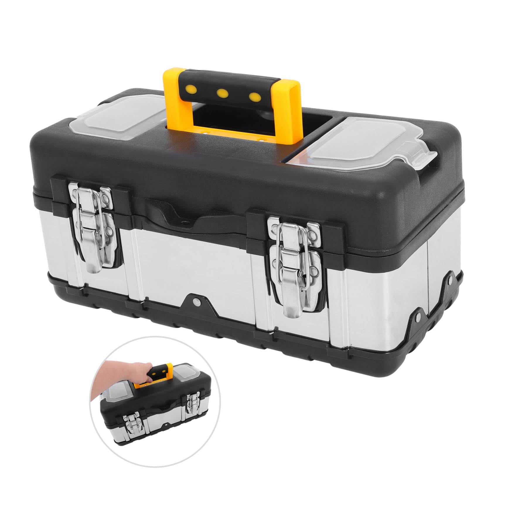 Cassetta portautensili portatile in acciaio inox con maniglia bloccabile per attrezzi, contanti e bagagli, custodia rigida per attrezzi, cassetta degli attrezzi resistente e caja de herramientas
