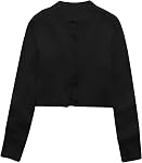 Urban CoCo Women's Crew Neck Cropped Cardigan Sweaters Long Sleeve Open Front Button Down Shrug Sweater Jackets