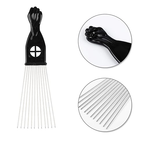 Miniatura 6 de 5 unids Afro Peine Metal Afro Americano Pick Peine Peluquería Herramienta de Peinado Selección de Pelo para Peinado Negro